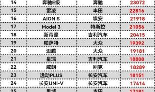 11月全国汽车销量排行